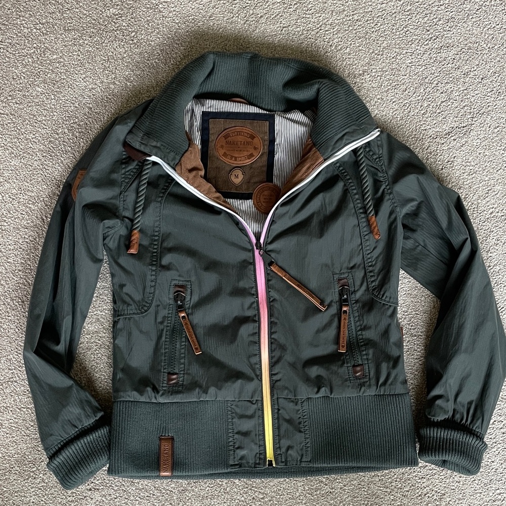 RARE EUC Naketano Bomber Jacket with Rainbow Zipper